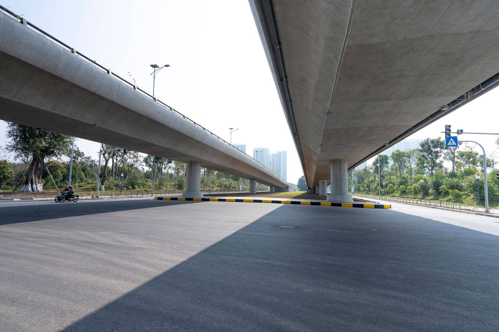 A highway overpass on the 407 corridor north of Toronto, one of two routes from Peterborough to Pearson