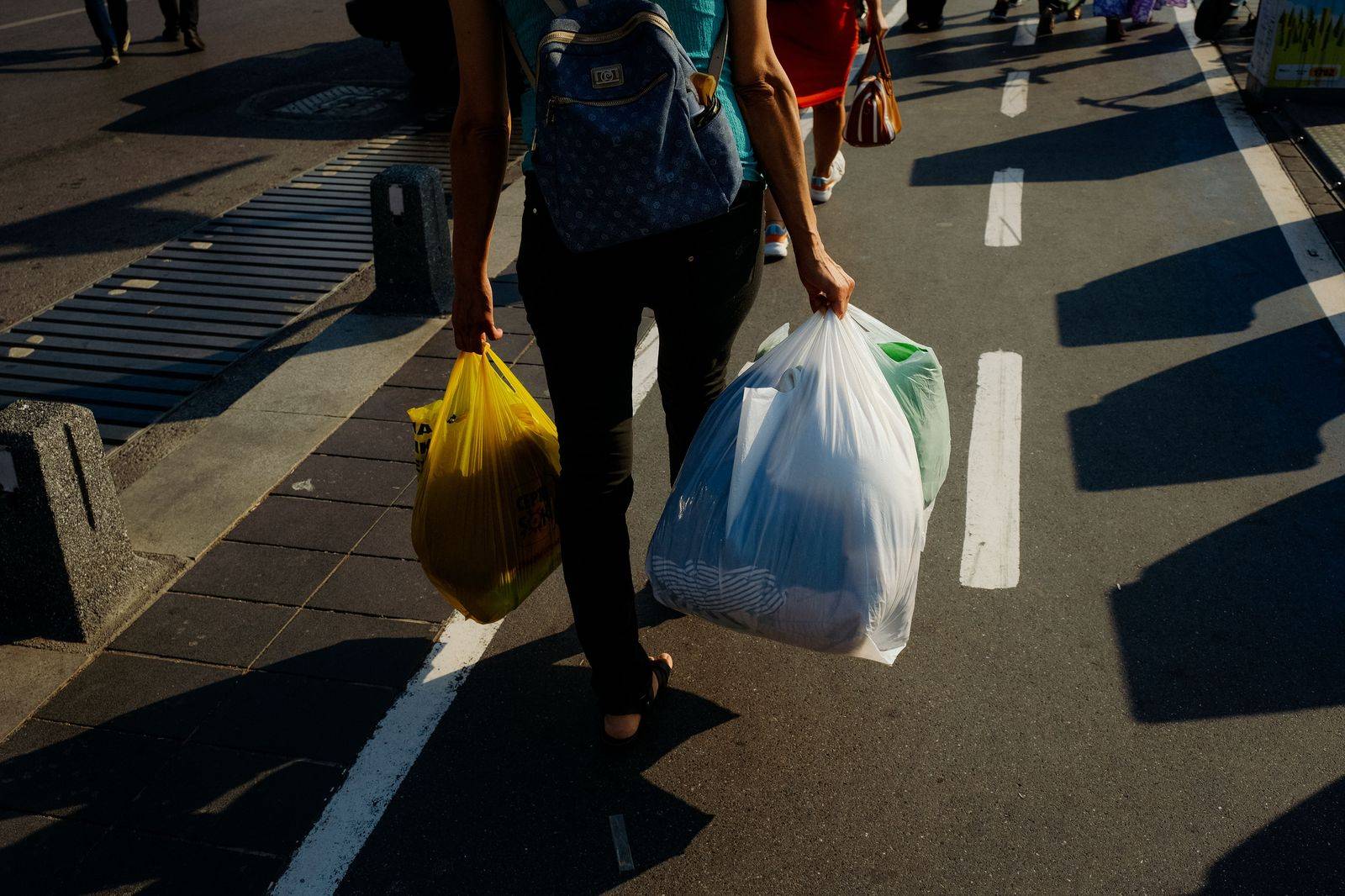 Shopping bags on the back seat of a car after an afternoon on Bloor Street