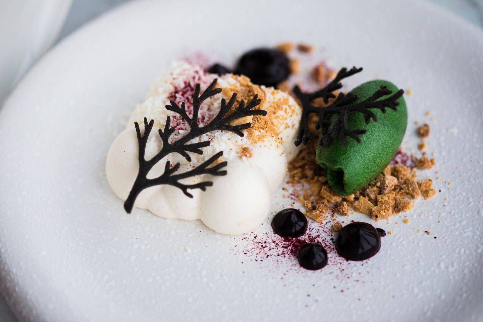 A plated dessert at a Toronto restaurant during a winter prix fixe dinner