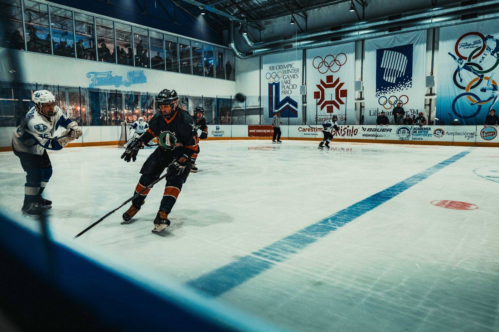 A packed hockey arena on game night