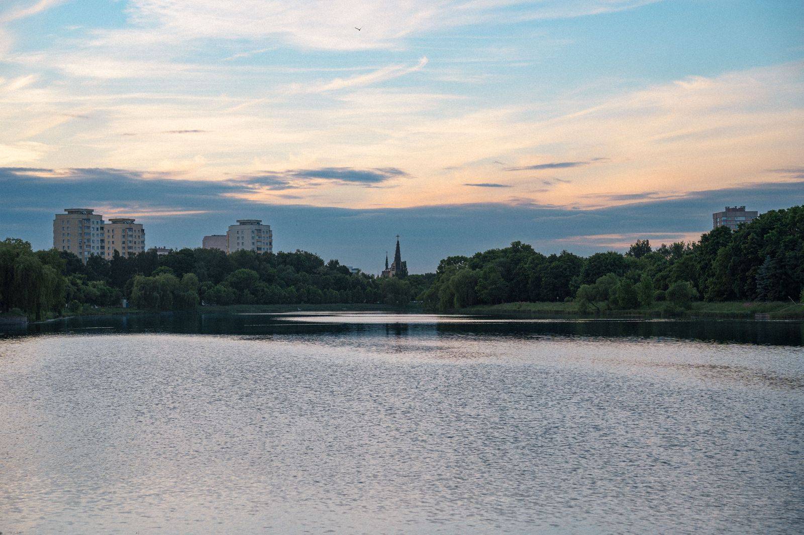 The Toronto lakefront on a summer evening near Ontario Place