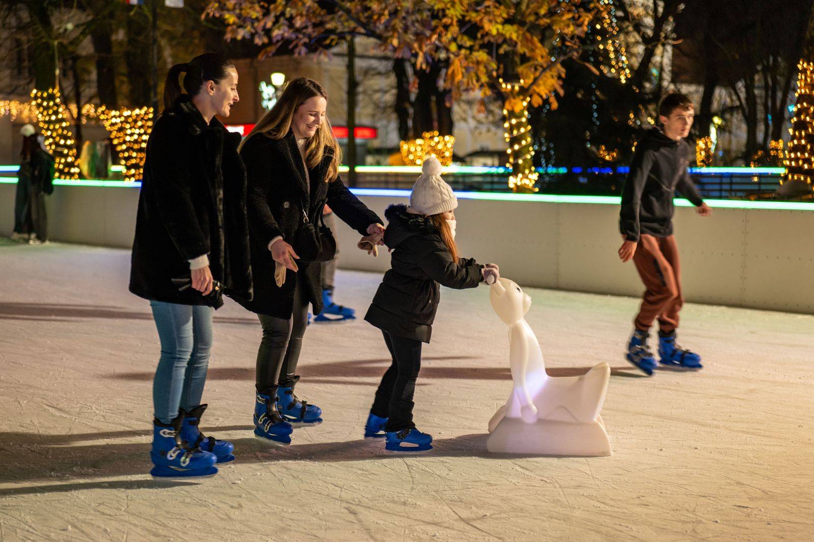 The holiday tree and skating rink in front of City Hall during the Cavalcade of Lights