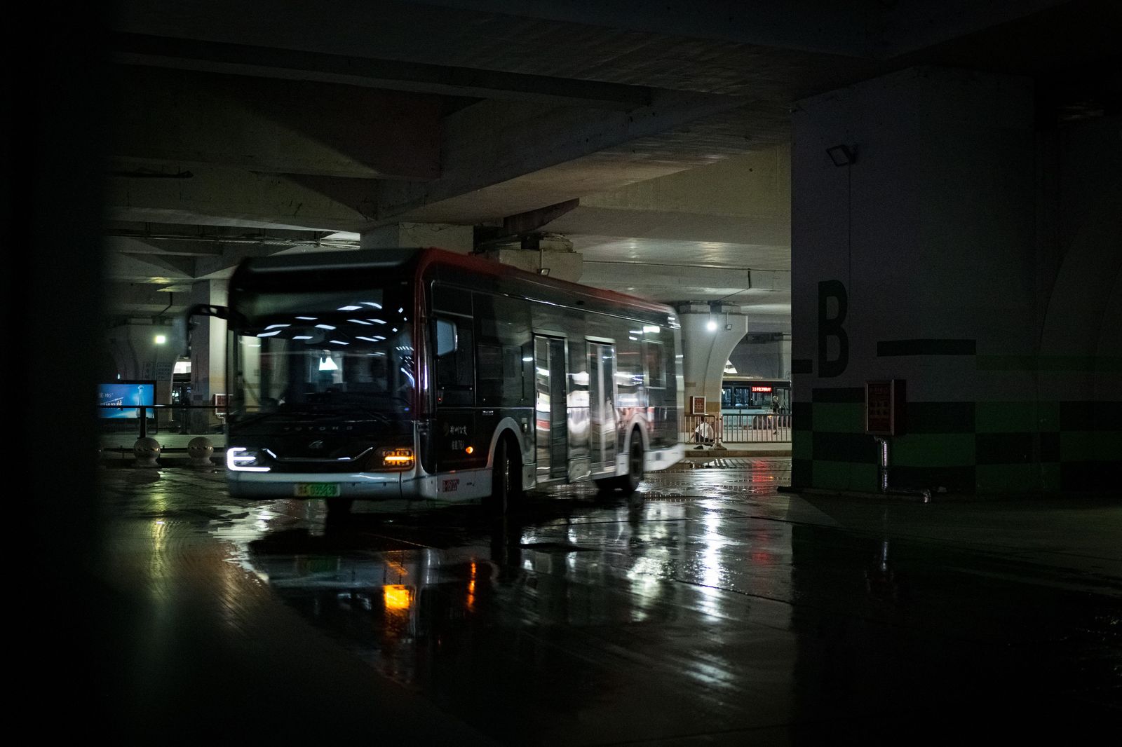A party bus staged at the curb in Toronto before an evening pickup