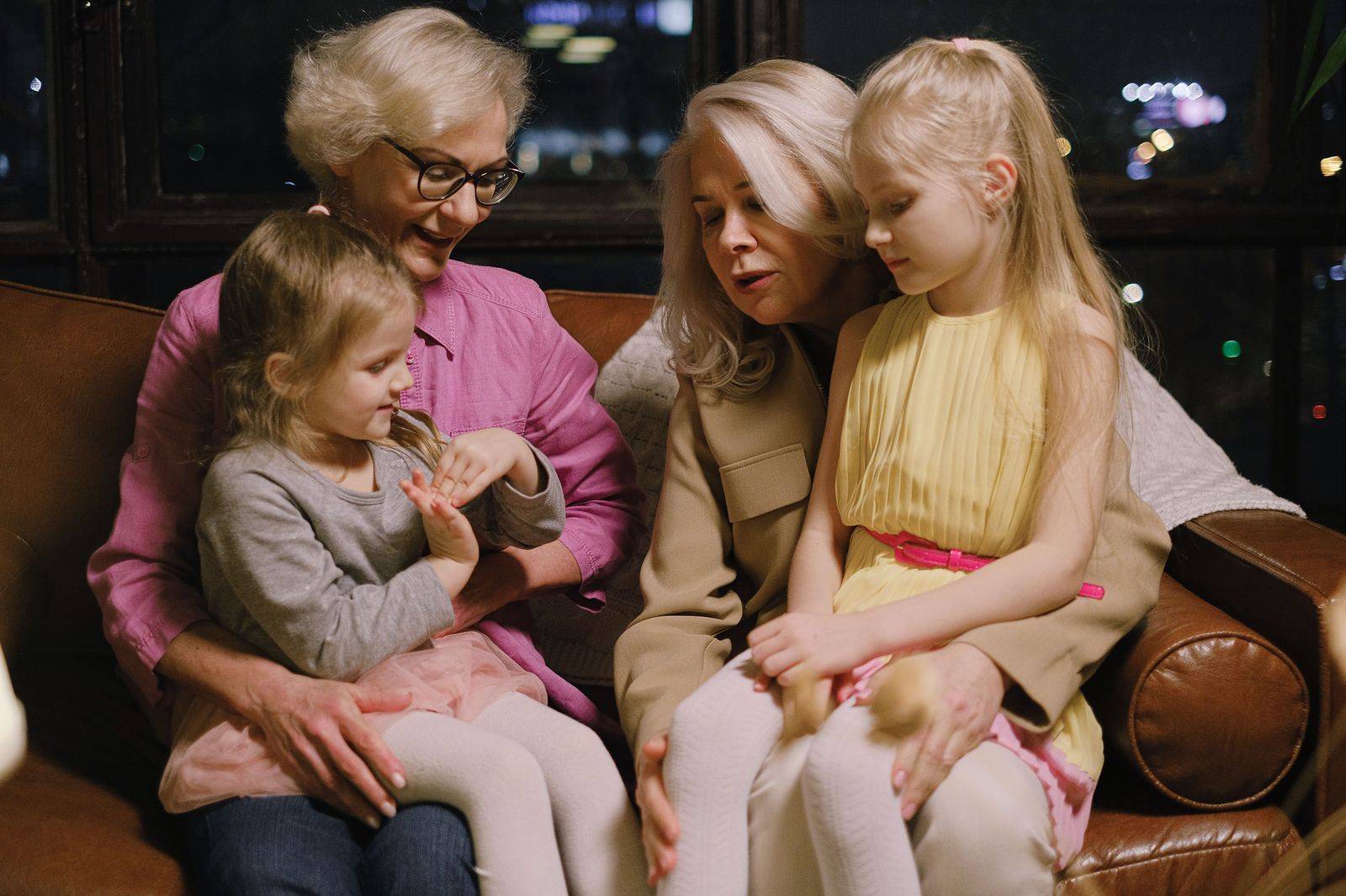 Grandparents with grandchildren at a family reunion after a chauffeured airport pickup