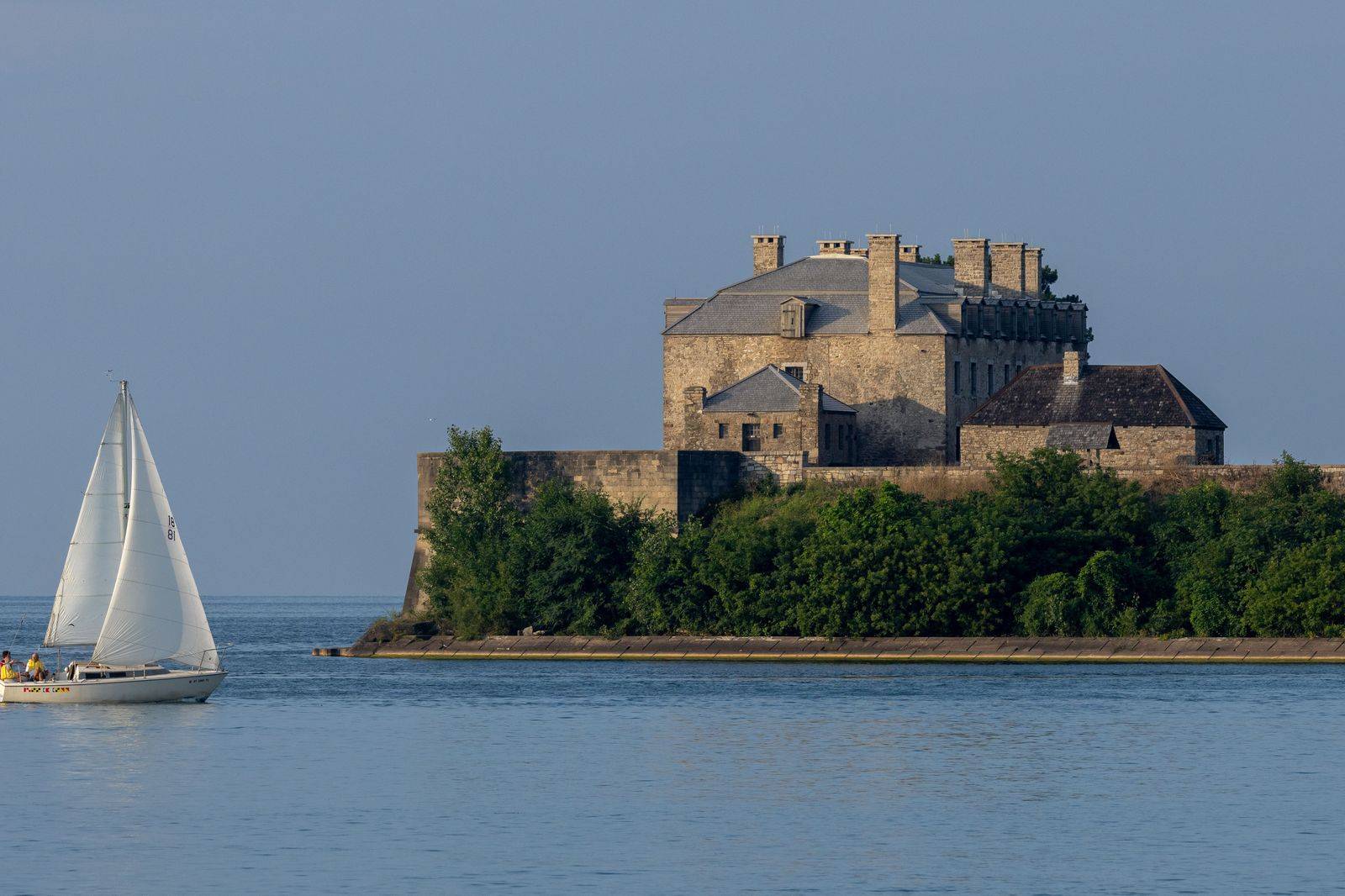 Limestone walls of a historic fort overlooking Lake Ontario near Kingston