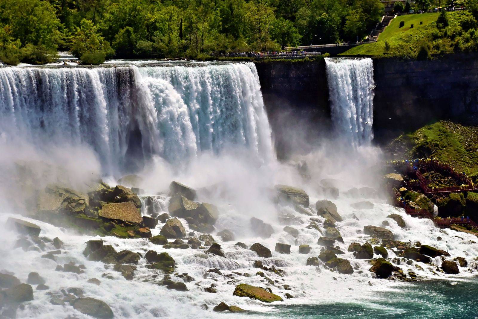 The Horseshoe Falls with mist rising, a short drive from Niagara Falls station