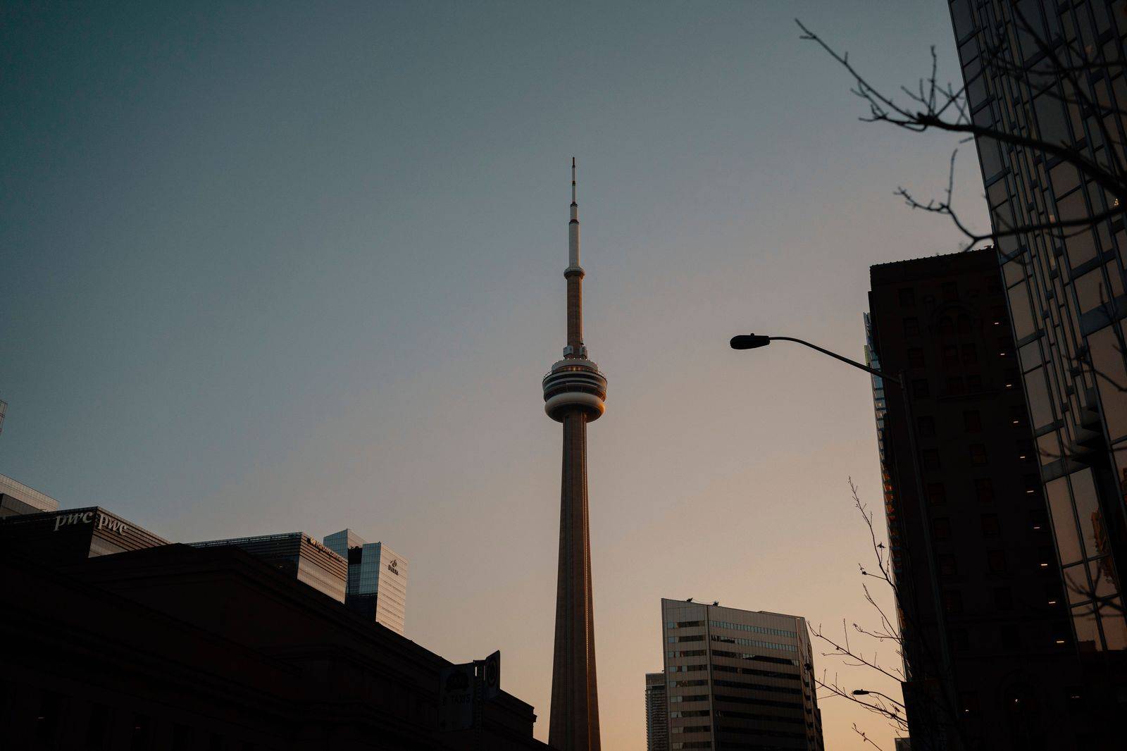 Toronto skyline and the CN Tower at night, a short drive from Union Station