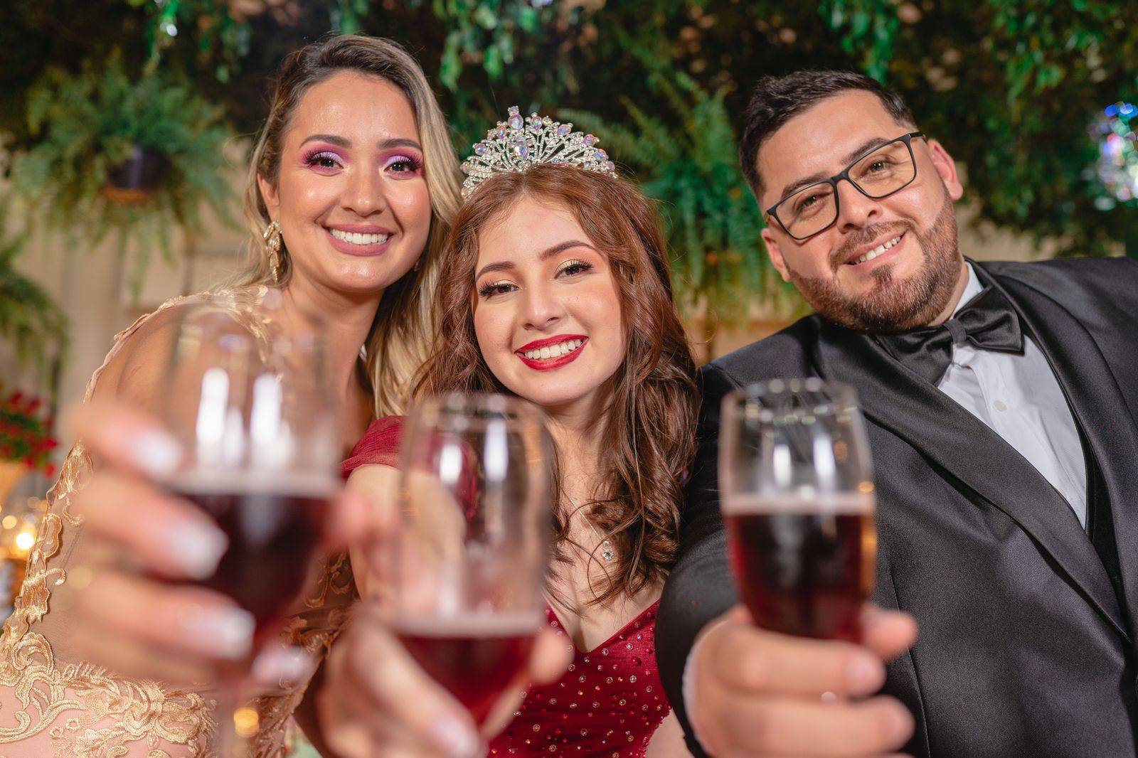 Friends raise a toast inside a rented limousine before a night out in Toronto